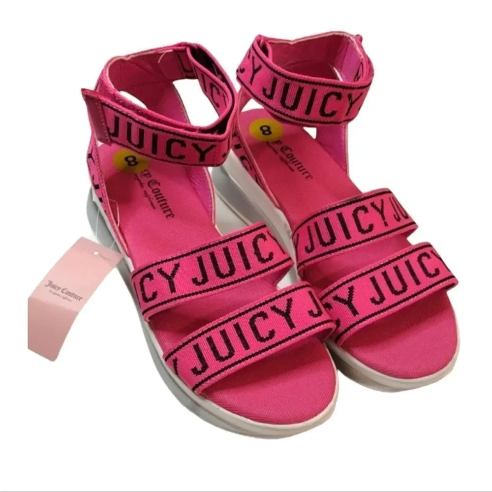Juicy Couture Hot Pink Impulse SZ 8 Strappy Hook &‎ Loop Platform Sandals NWT